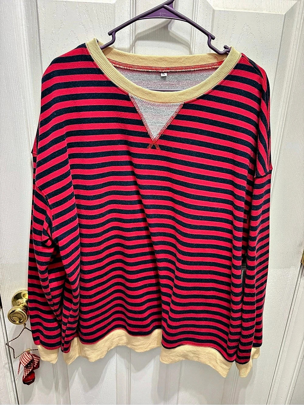 Striped Long Sleeve Top in Red & Black Like New